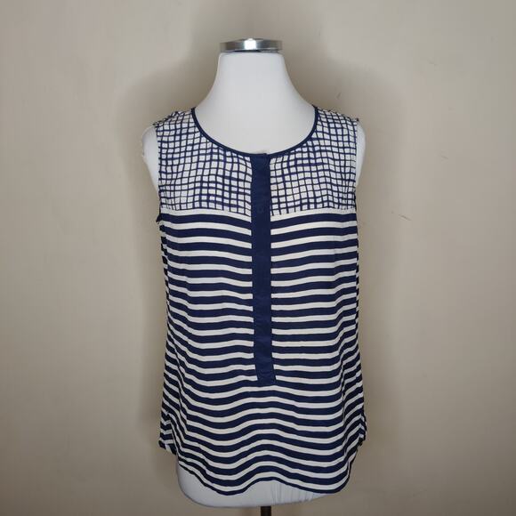 Michael Stars Silk SleevelessTop Navy White Stripe - Picture 1 of 8